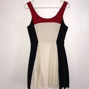 Black white and red Express fit and flare dress